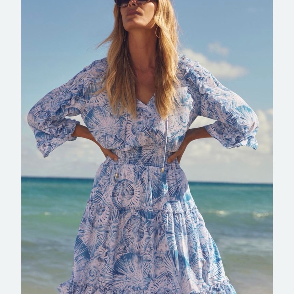 Chico's Blue and White Floral Tiered Dress